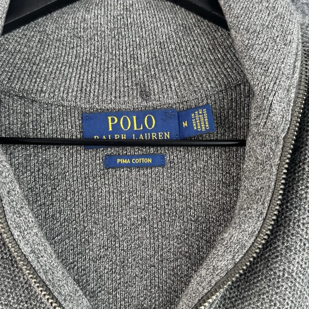 Polo Ralph Lauren Quarter Zip Sweater Mens M Gray Pima Cotton Knit Pony Logo